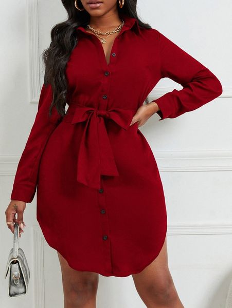 sxy curved hem belted shirt dress b4kd#, Black;gray