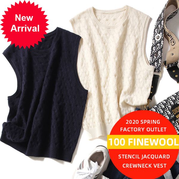 2021 new female crocheted neck out jacquard 100 classic womens crewneck wool sleeveless sweater vest swaeter nxtz, White;black
2021 new female crocheted neck out jacquard 100 classic womens crewneck wool sleeveless sweater vest swaeter nxtz, White;black