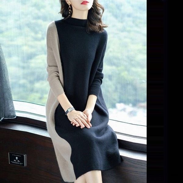 2abd9 2020 coat dress new long sleeve temperamental knitted coat autumn loose winter large women's and and fat sister base dress 1vxxu, Black;gray 
2abd9 2020 coat dress new long sleeve temperamental knitted coat autumn loose winter large women's and and fat sister base dress 1vxxu, Black;gray