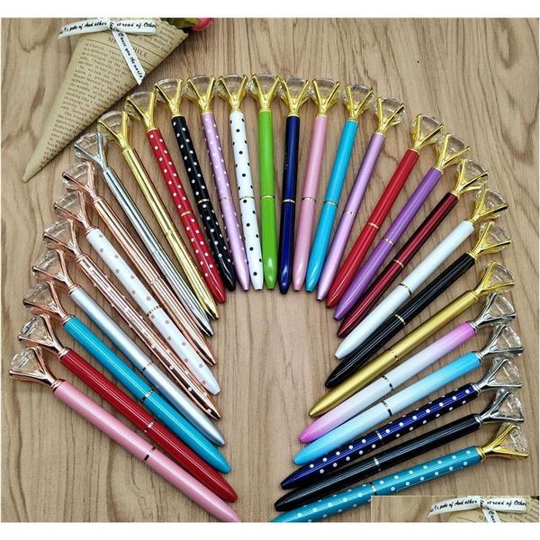 

new update omg 39 color selling classical big diamond ballpoint pens crystal metal pen student writing gift business advertising vwcn4, Blue;orange