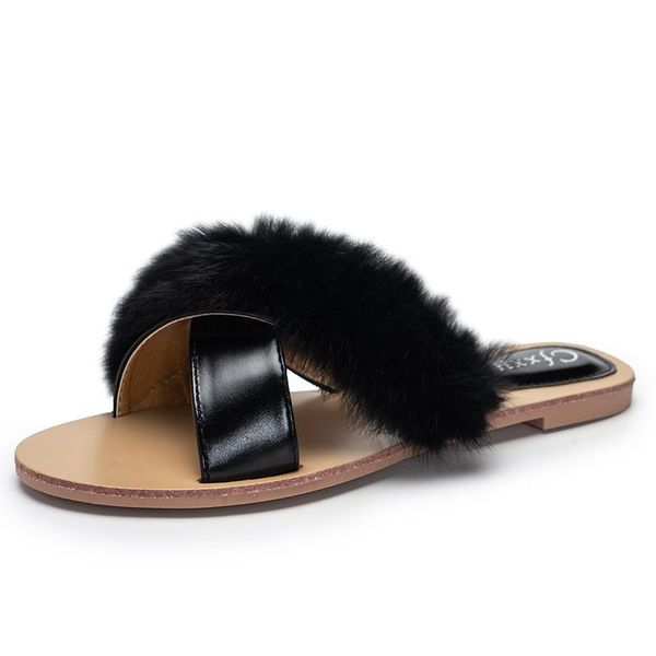women's fashoin new fur slippers summer outside crossing pu sandals anti-skid rubber soled leisure female slides, Black
women's fashoin new fur slippers summer outside crossing pu sandals anti-skid rubber soled leisure female slides, Black