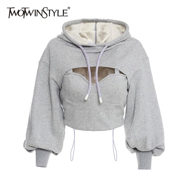 twotwinstyle hollow out gray sweatshirt for women hooded collar long sleeve fake two casual short female fashion fall 201208, Black
twotwinstyle hollow out gray sweatshirt for women hooded collar long sleeve fake two casual short female fashion fall 201208, Black