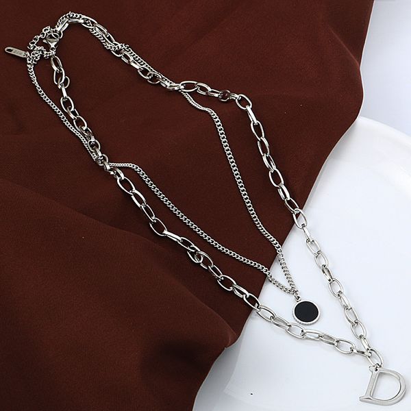 factory no fading letter d double-layer titanium steel necklace lady temperament choker 45cm necklace, Silver
factory no fading letter d double-layer titanium steel necklace lady temperament choker 45cm necklace, Silver
