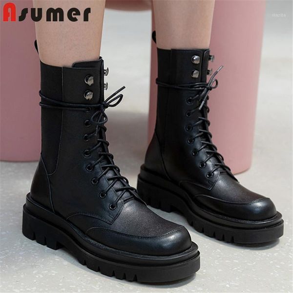 boots asumer 2021 flat platform women genuine leather shoes round toe cross tied casual ladies ankle boots1, Black
boots asumer 2021 flat platform women genuine leather shoes round toe cross tied casual ladies ankle boots1, Black