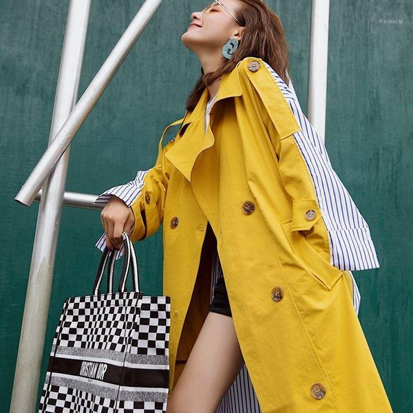 korean women clothes 2018 autumn windbreaker female long coat new style striped stitching yellow winter trench coat1, Tan;black
korean women clothes 2018 autumn windbreaker female long coat new style striped stitching yellow winter trench coat1, Tan;black