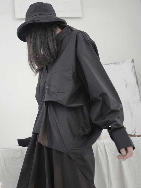 hidden yamamoto style dark black pleated personality irregular minority dign shirt women's top, White
hidden yamamoto style dark black pleated personality irregular minority dign shirt women's top, White
