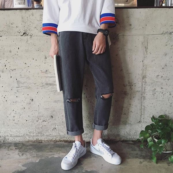 fashion 2020 spring autumn art institute restoring vintga city boy personality knee hole loose straight jeans grey trousers, Blue
fashion 2020 spring autumn art institute restoring vintga city boy personality knee hole loose straight jeans grey trousers, Blue