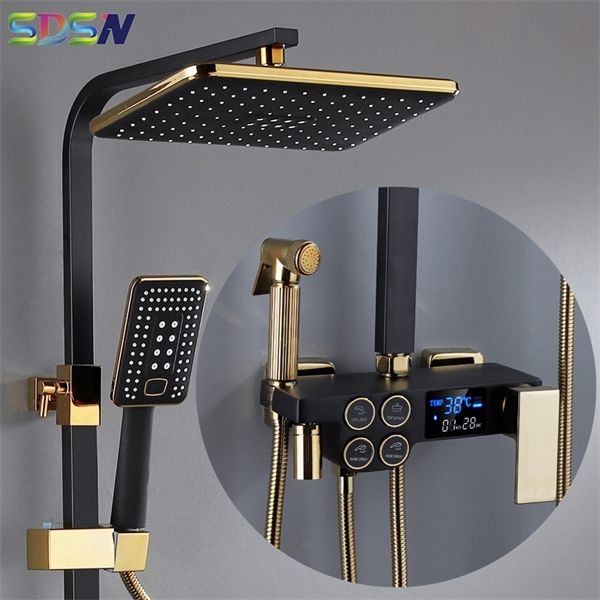 and cold digital set bathroom black gold faucet square head bath shower system 1011
and cold digital set bathroom black gold faucet square head bath shower system 1011