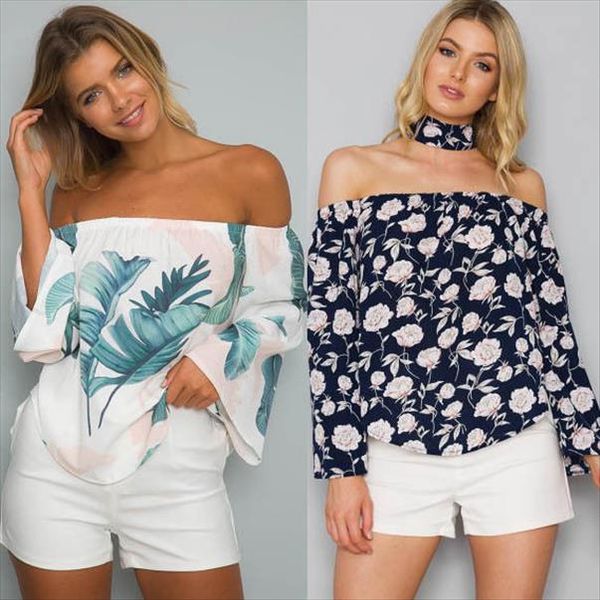 fashion women ladies summer off shoulder floral print blouse chiffon flare sleeve shirt loose casual blouse choker, White
fashion women ladies summer off shoulder floral print blouse chiffon flare sleeve shirt loose casual blouse choker, White