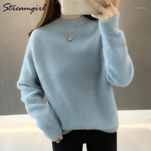 women jumper 2020 winter clothes thicken white mohair sweaters for women pullover o neck knitted women's fluffy sweater ladies1, White;black
women jumper 2020 winter clothes thicken white mohair sweaters for women pullover o neck knitted women's fluffy sweater ladies1, White;black