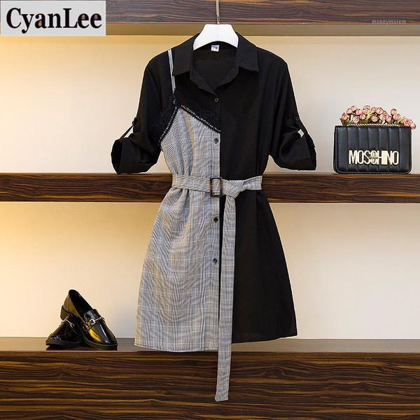 casual dresses plus size elegant shirt dress women summer lace patchwork plaid mini british vintage with belt 4xl1, Black;gray
casual dresses plus size elegant shirt dress women summer lace patchwork plaid mini british vintage with belt 4xl1, Black;gray