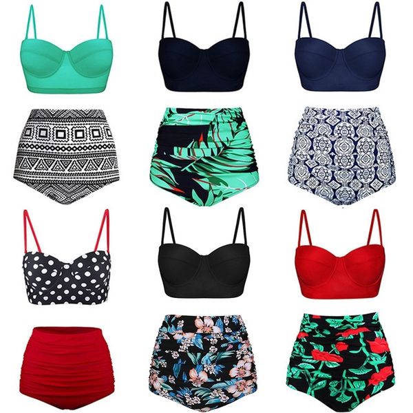 push up women swimsuit high waist bikinis plus size swimwear vintage bikini set bathing suits retro floral beach wear biquini y200319, White;black
push up women swimsuit high waist bikinis plus size swimwear vintage bikini set bathing suits retro floral beach wear biquini y200319, White;black