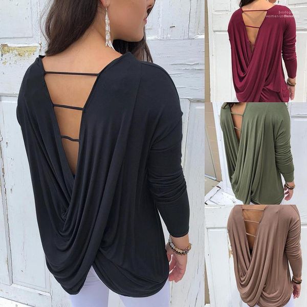 women designer tshirts fashion solid color backless long sleeve v neck autumn casual women tshirts autumn, White
women designer tshirts fashion solid color backless long sleeve v neck autumn casual women tshirts autumn, White