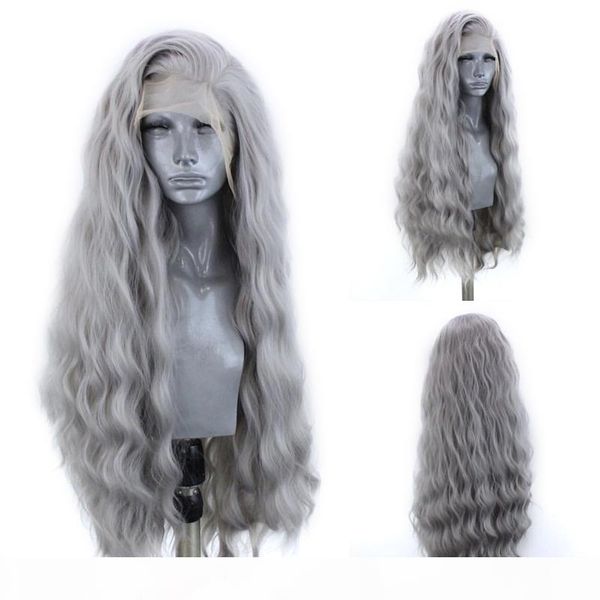 sliver grey synthetic lace front wigs with natural hairline water wave heat resistant long wigs for women, Black
sliver grey synthetic lace front wigs with natural hairline water wave heat resistant long wigs for women, Black