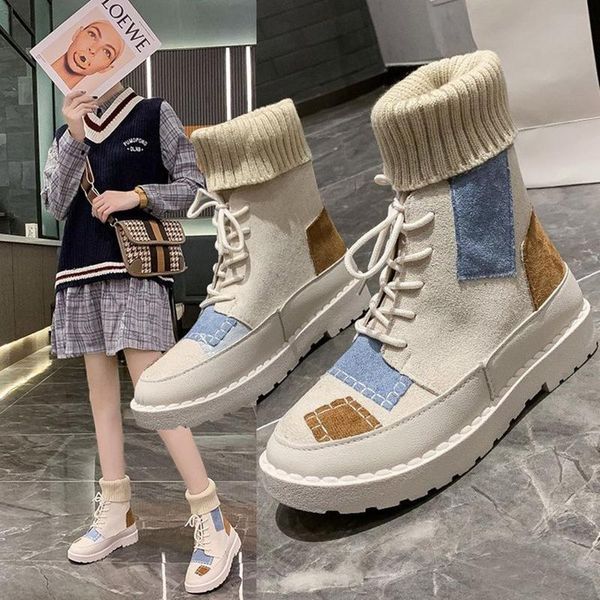boots patchwork riding women lace-up chunky heels winter botines stretch turned-over lady shoes round toe knitted fashion botas, Black
boots patchwork riding women lace-up chunky heels winter botines stretch turned-over lady shoes round toe knitted fashion botas, Black