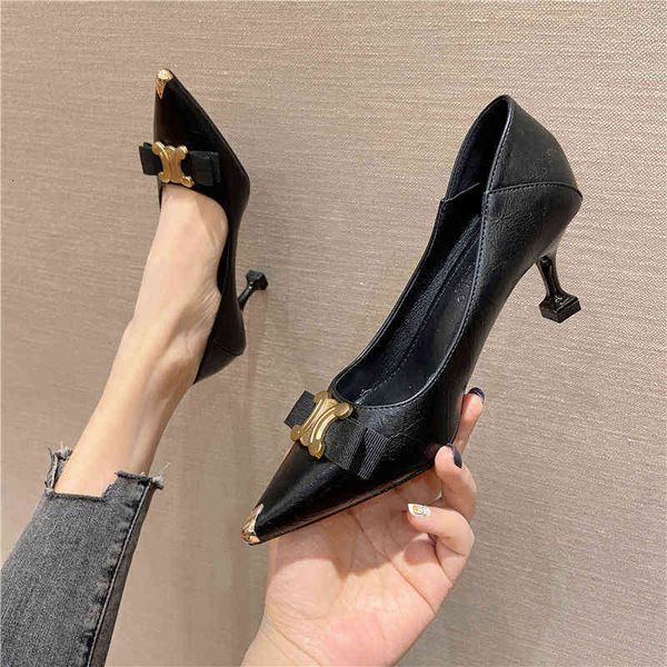 dress shoes spring thin high pointed shallow mouth women's metal buckle cat heel bow four seasons work single shoes 5a-5, Black
dress shoes spring thin high pointed shallow mouth women's metal buckle cat heel bow four seasons work single shoes 5a-5, Black