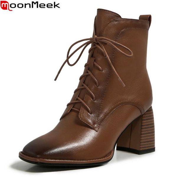 moonmeek 2020 new arrival women boots genuine leather boots thick high heels square toe solid color ankle for woman, Black
moonmeek 2020 new arrival women boots genuine leather boots thick high heels square toe solid color ankle for woman, Black