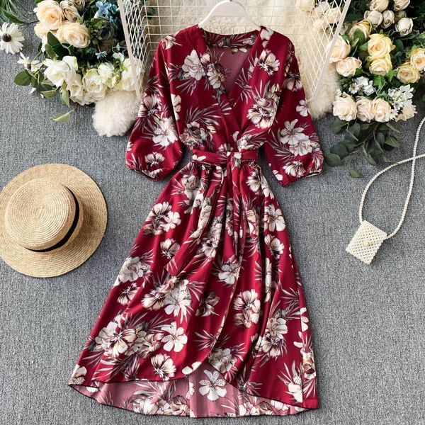 vintage slim v neck spring autumn floral print midi long irregular bandage women 3/4 sleeve high waist elegant dress y200326, Black;gray
vintage slim v neck spring autumn floral print midi long irregular bandage women 3/4 sleeve high waist elegant dress y200326, Black;gray