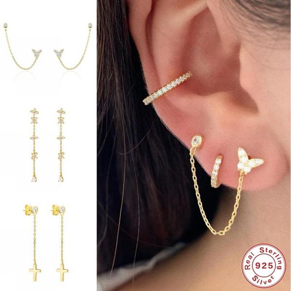 stud gs s925 sterling silver crystal zircon chain earring for women butterfly cross petal cz earrings wedding gift fine jewelry, Golden;silver
stud gs s925 sterling silver crystal zircon chain earring for women butterfly cross petal cz earrings wedding gift fine jewelry, Golden;silver