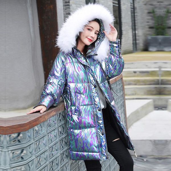 2020 new fashion gradient glossy parka winter jacket women medium long hooded parka fur collar coat, Black
2020 new fashion gradient glossy parka winter jacket women medium long hooded parka fur collar coat, Black