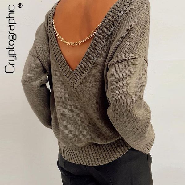 women's sweaters cryptographic autumn winter backless v-neck chain knitted for women long sleeve pullovers female sweater plus size, White;black
women's sweaters cryptographic autumn winter backless v-neck chain knitted for women long sleeve pullovers female sweater plus size, White;black