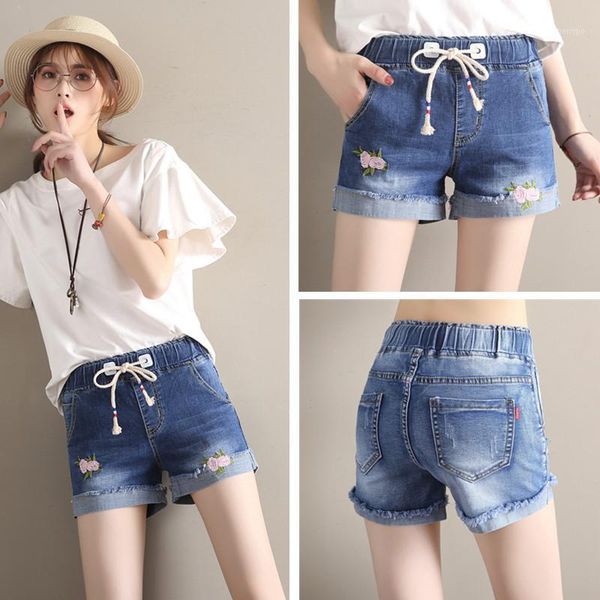 new summer women's embroidered shorts casual loose straight-tube jeans pants high waist jeans nylon light1, Blue
new summer women's embroidered shorts casual loose straight-tube jeans pants high waist jeans nylon light1, Blue