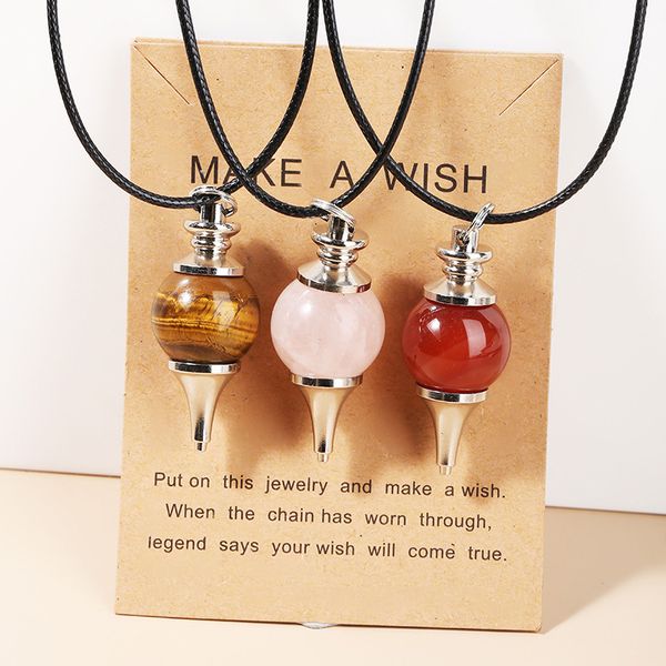 round natural stone pendulum pendant necklace rose quartz crystal make wish card necklaces healing for women men, Silver
round natural stone pendulum pendant necklace rose quartz crystal make wish card necklaces healing for women men, Silver