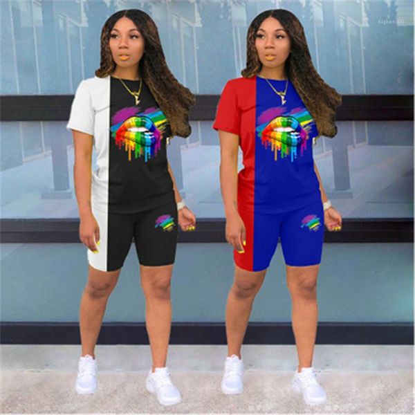 short sleeve round neck tees shorts suits designer female new casual two piece sets tracksuits ladies lips pattern sets fashion trend, Gray
short sleeve round neck tees shorts suits designer female new casual two piece sets tracksuits ladies lips pattern sets fashion trend, Gray