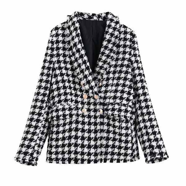 women's wool & blends streetwear women houndstooth tweed coat 2021 autumn fashion lady double breasted outercoat vintage female girl ch, Black
women's wool & blends streetwear women houndstooth tweed coat 2021 autumn fashion lady double breasted outercoat vintage female girl ch, Black