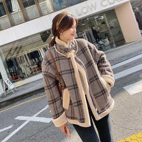 women's wool & blends cashmere plaid jacket for women 2021 winter vintage woolen coat female fashion lapel long sleeve zipper thick jac, Black
women's wool & blends cashmere plaid jacket for women 2021 winter vintage woolen coat female fashion lapel long sleeve zipper thick jac, Black