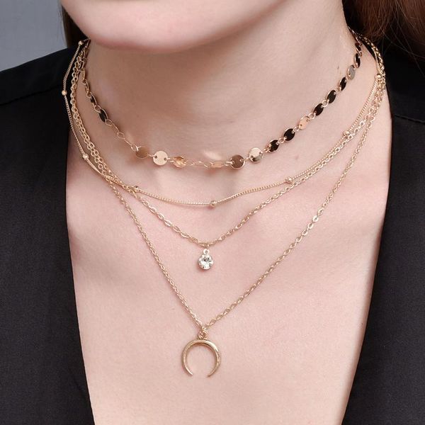 bohemian women fashion gold color moon sequins crystal pendant multilayer necklace for women jewelry accessories, Silver
bohemian women fashion gold color moon sequins crystal pendant multilayer necklace for women jewelry accessories, Silver