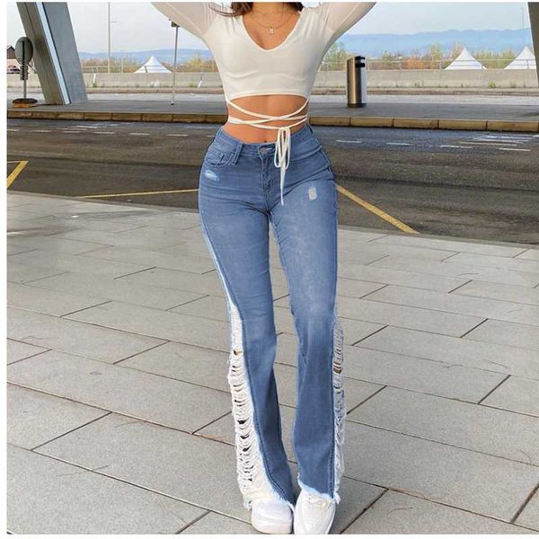 women's jeans street style spring autumn high waist new fashion hole design female casual slimming simple straight pants, Blue
women's jeans street style spring autumn high waist new fashion hole design female casual slimming simple straight pants, Blue