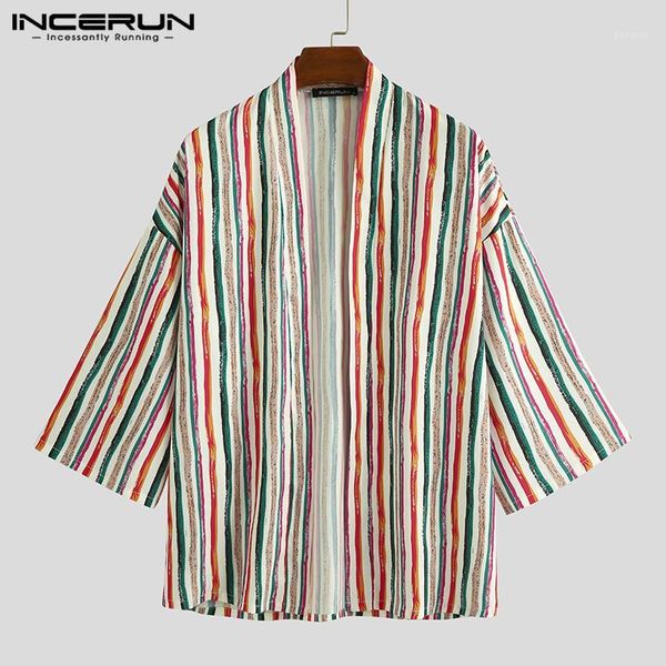 men striped shirt open stitch 3/4 sleeve cardigan 2020 casual streetwear loose kimono vintage mens clothes harajuku incerun1, White;black
men striped shirt open stitch 3/4 sleeve cardigan 2020 casual streetwear loose kimono vintage mens clothes harajuku incerun1, White;black