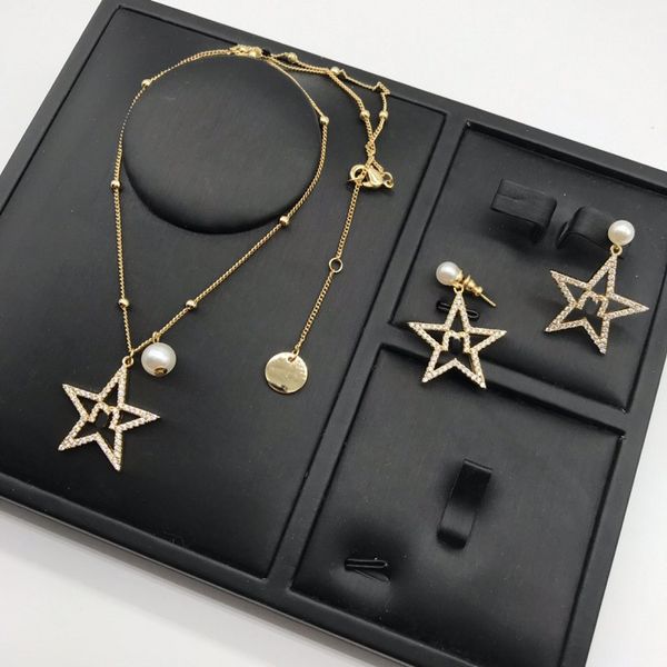 2020 new letter m pearl diamond necklace earrings, Golden