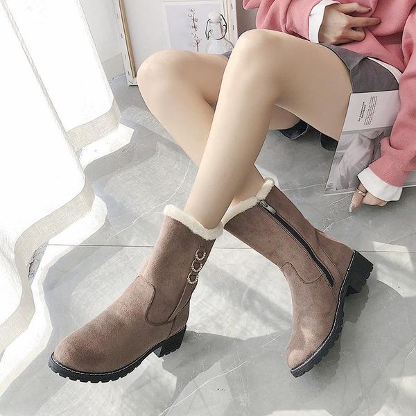 lace up lady boots high boots women mid-calf solid metal decoration winter fleece snow chaussure u11-16, Black
lace up lady boots high boots women mid-calf solid metal decoration winter fleece snow chaussure u11-16, Black