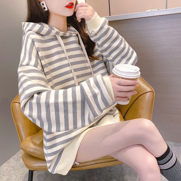 new hooded women 2020 pure cotton korean version ins fashion fake two striped medium length large sweater sweater women's wear mipdb, Black
new hooded women 2020 pure cotton korean version ins fashion fake two striped medium length large sweater sweater women's wear mipdb, Black