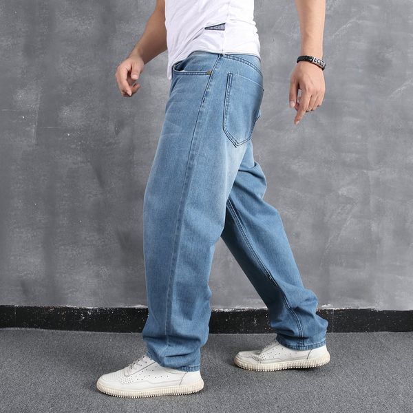 light blue oversized jeans men's loose casual trend hip hop skateboard pants