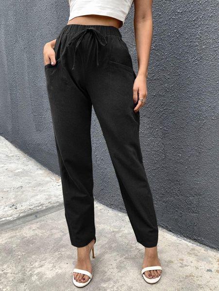 solid pocket front pants r0dj#, Black;white
