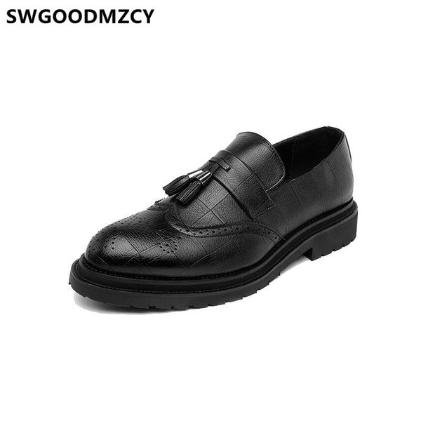 brogue shoes men formal brown dress loafers men wedding dress shoes coiffeur italian brand official for evening, Black