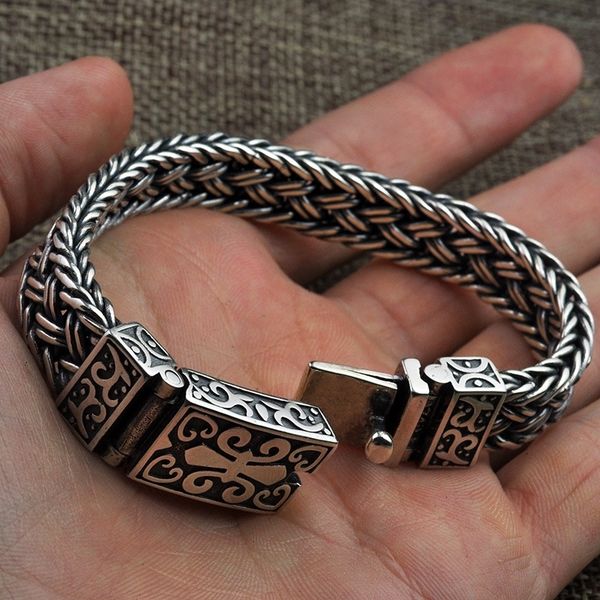 925 sterling silver color men's&women's bracelet wide 11mm retro punk rock wire-cable link chain bracelet thai silver jewelry 2009, Black
925 sterling silver color men's&women's bracelet wide 11mm retro punk rock wire-cable link chain bracelet thai silver jewelry 2009, Black