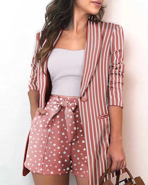 women long sleeve striped blazer coat & dot print shorts sets autumn winter striped blazer coat & dot print shorts sets 2020, Gray
women long sleeve striped blazer coat & dot print shorts sets autumn winter striped blazer coat & dot print shorts sets 2020, Gray