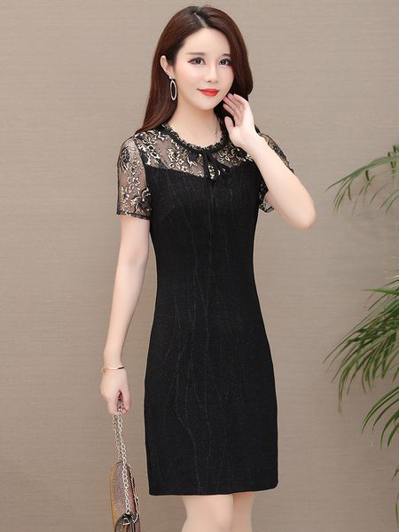 Plus Size Summer Cutout Patchwork Lace Short Sleeve Scoop Knee-length A-line Thin Black Elegant Party Cocktail Dresses 9019
Plus Size Summer Cutout Patchwork Lace Short Sleeve Scoop Knee-length A-line Thin Black Elegant Party Cocktail Dresses 9019