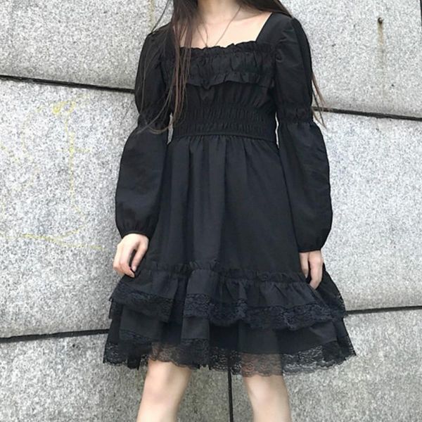 casual dresses lace puff sleeve black dress women pleated high waist temperament harajuku midi cute cool france clothes lady, Black;gray
casual dresses lace puff sleeve black dress women pleated high waist temperament harajuku midi cute cool france clothes lady, Black;gray