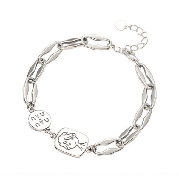 s925 sterling silver girl portrait girl fashion personality cool bracelet bracelet style versatile ins jewelry gift girlfriends mueug, Golden;silver