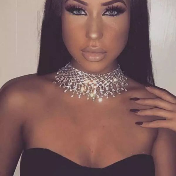 lady fringe кристалл воротник ожерелье мода luxury casual простой sexy rhinestone ювелирных ожерелье для женщин подарки, Golden;silver 
lady fringe кристалл воротник ожерелье мода luxury casual простой sexy rhinestone ювелирных ожерелье для женщин подарки, Golden;silver