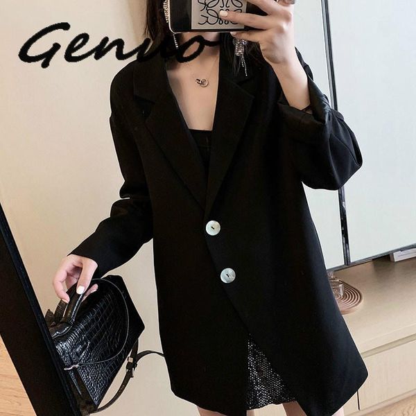 genuo new 2020 korea fashion women 2020 spring new notched full sleeve loose coat female solid color single breasted long blazer, White;black 
genuo new 2020 korea fashion women 2020 spring new notched full sleeve loose coat female solid color single breasted long blazer, White;black