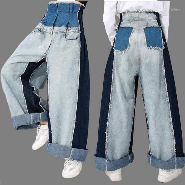 women's jeans wide leg contrast color long loose women shaping waist hit the more pockets stitching jeans1, Blue
women's jeans wide leg contrast color long loose women shaping waist hit the more pockets stitching jeans1, Blue