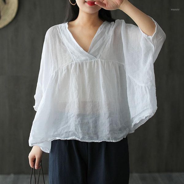 johnature summer solid color v-neck cotton linen leisure batwing sleeve shirt 2020 new loose comfortable all-match women 1, White
johnature summer solid color v-neck cotton linen leisure batwing sleeve shirt 2020 new loose comfortable all-match women 1, White