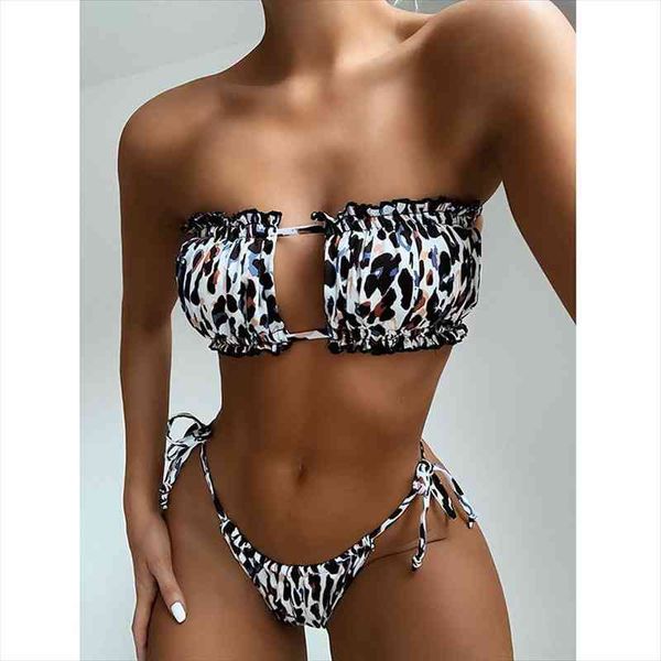 bikini women pleated bandeau swimsuit female leopard printed mini thong biquini bathers swimming wear for bathing suit, White;black
bikini women pleated bandeau swimsuit female leopard printed mini thong biquini bathers swimming wear for bathing suit, White;black