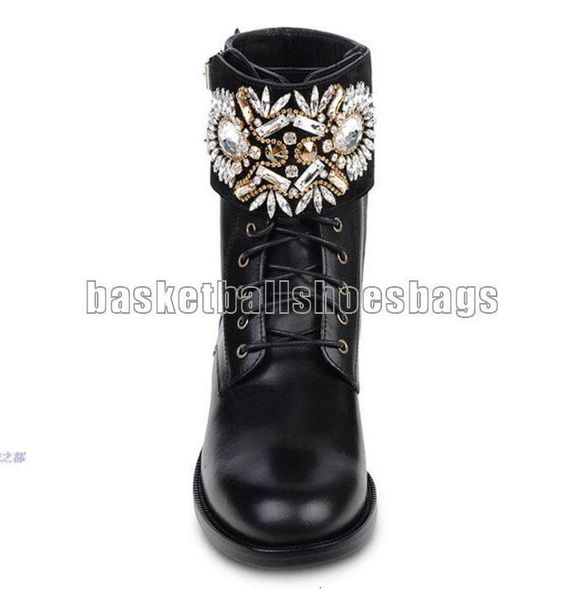 quality leather high ms. martin boots single boots duantong new winter diamond rough with lace-up boots, Black